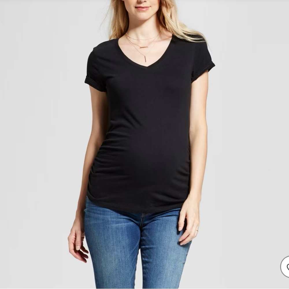 Isabel by Ingrid & Isabel Black Short Sleeve Shirred Maternity Tee XL